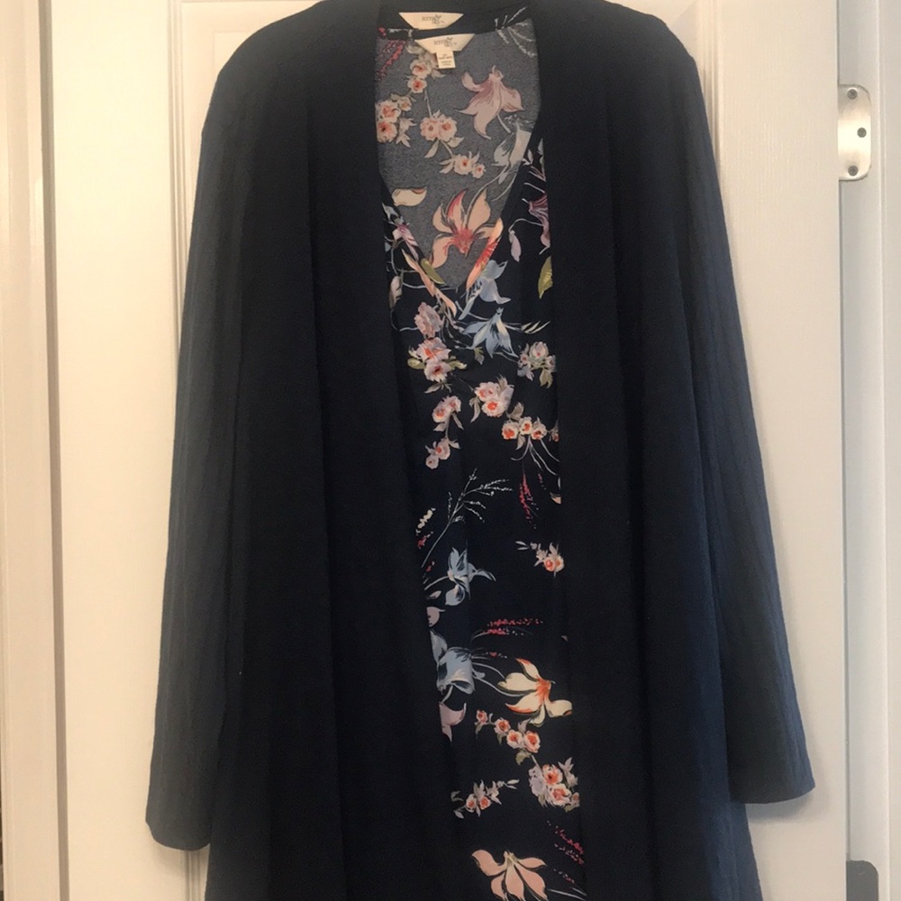 Terra & Sky Floral Tank and Navy Cardigan